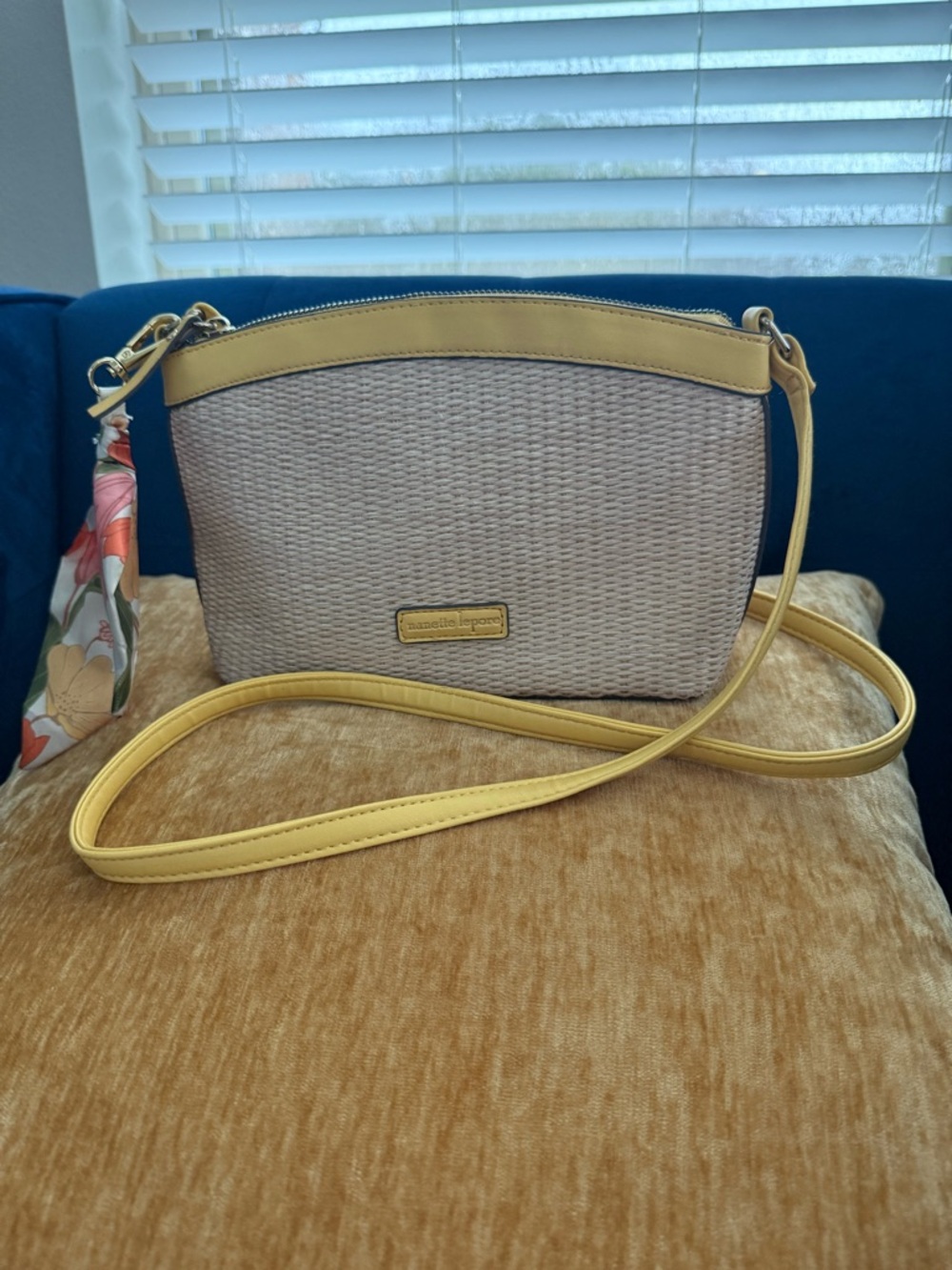Mother’s Day BOGO Free! Nanette Lepore Woven Straw Crossbody with Yellow Trim